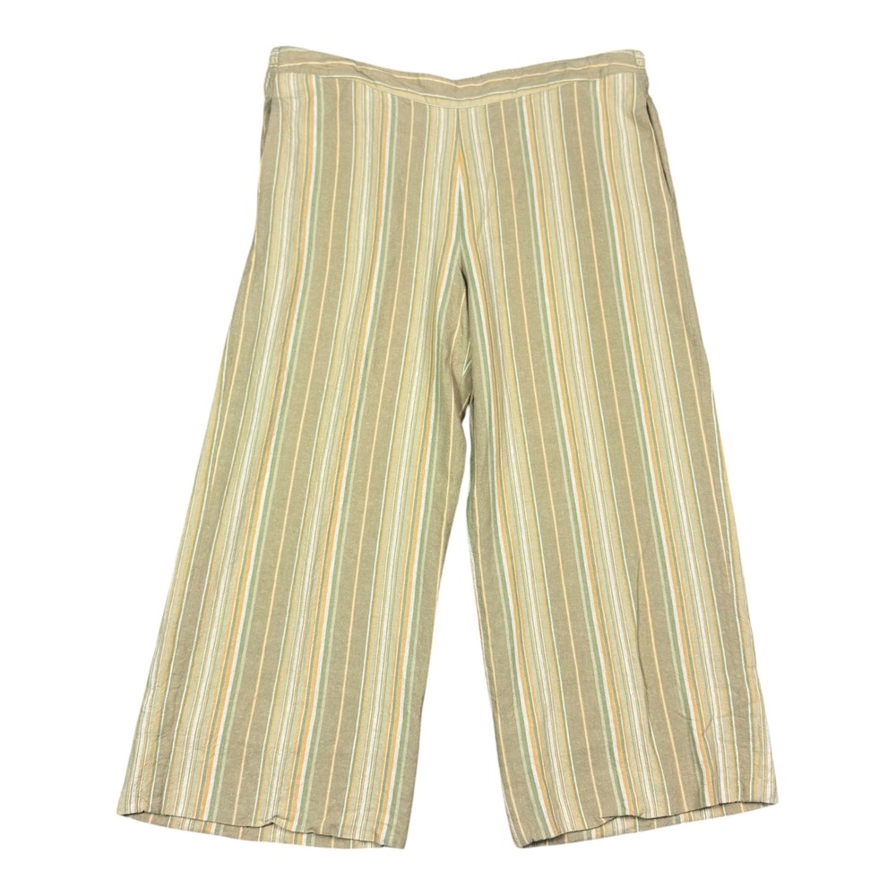 Coldwater Creek Yellow White Green Linen Blend Pants Women's Large (Fit 39x24.5)